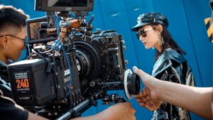 filming on set RED camera operator director talent actress model film ...